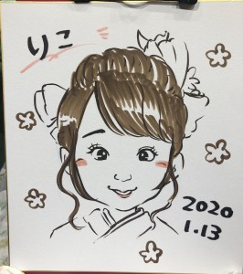 東京都大田区の成人のつどいに似顔絵師を派遣しました。